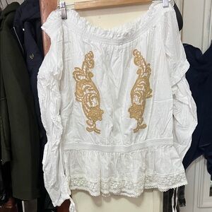 VENUS White Blouse with Gold Embroidery